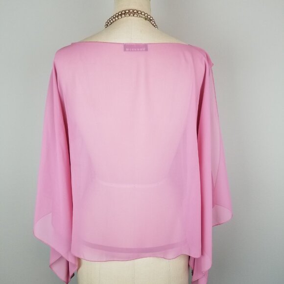Pretty Rose Pink Sheer Chiffon Batwing Blouse with Open Sleeve Detail * One Size - Picture 7 of 9